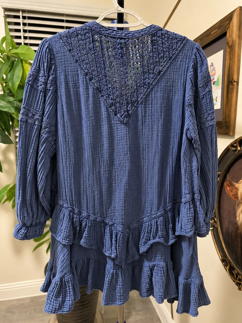 Free People Indigo Blue Gauze Ruffle Tunic